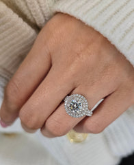 Round Cut 1ct to 3.00ct Lab Grown Diamond Engagement Wedding Double Halo Ring in 14k 18k Platinum White Yellow Rose Gold