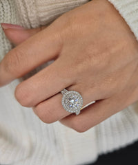 Round Cut 1ct to 3.00ct Lab Grown Diamond Engagement Wedding Double Halo Ring in 14k 18k Platinum White Yellow Rose Gold