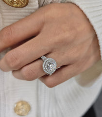 Round Cut 1ct to 3.00ct Lab Grown Diamond Engagement Wedding Double Halo Ring in 14k 18k Platinum White Yellow Rose Gold