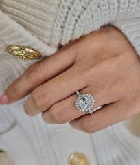 Oval Cut 1ct to 3.00ct Lab Grown Diamond Engagement Wedding Halo Solitaire Ring in 14k 18k Platinum White Yellow Rose Gold.