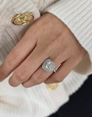 Cushion Cut 1ct 1.50ct 2.00ct 3.00ct Lab Grown Diamond Engagement Wedding Double Halo Ring in 14k 18k Platinum White Yellow Rose Gold.