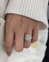Cushion Cut 1ct 1.50ct 2.00ct 3.00ct Lab Grown Diamond Engagement Wedding Double Halo Ring in 14k 18k Platinum White Yellow Rose Gold.