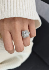 Cushion Cut 1ct 1.50ct 2.00ct 3.00ct Lab Grown Diamond Engagement Wedding Double Halo Ring in 14k 18k Platinum White Yellow Rose Gold.