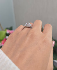 Cushion Cut 1ct 1.50ct 2.00ct 3.00ct Lab Grown Diamond Engagement Wedding Double Halo Ring in 14k 18k Platinum White Yellow Rose Gold.