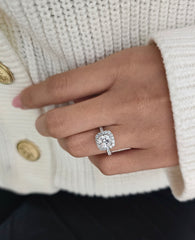 Cushion Cut 1ct 1.50ct 2.00ct 3.00ct Lab Grown Diamond Engagement Wedding Double Halo Ring in 14k 18k Platinum White Yellow Rose Gold.