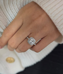 Cushion Cut 1ct 1.50ct 2.00ct 3.00ct Lab Grown Diamond Engagement Wedding Double Halo Ring in 14k 18k Platinum White Yellow Rose Gold.