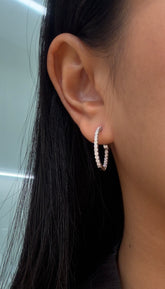 Natural Round Shaped Diamonds Earring Hoops in 14K White Yellow Rose Gold, 1.00CT, F Color and SI Clarity. In and Out