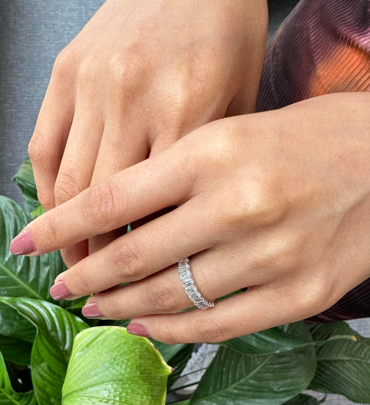 Emerald Cut Diamond Wedding Band 14K 18k White Yellow Rose Solid Platinum Halfway Ring. Stackable F VS Promise Anniversary Ring 1.5 carat