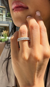 Natural Emerald Shaped Eternity Diamond Ring / Band in 14K 18K White Yellow Rose Gold and Platinum, 3 Carats, GH Color and VS Clarity.