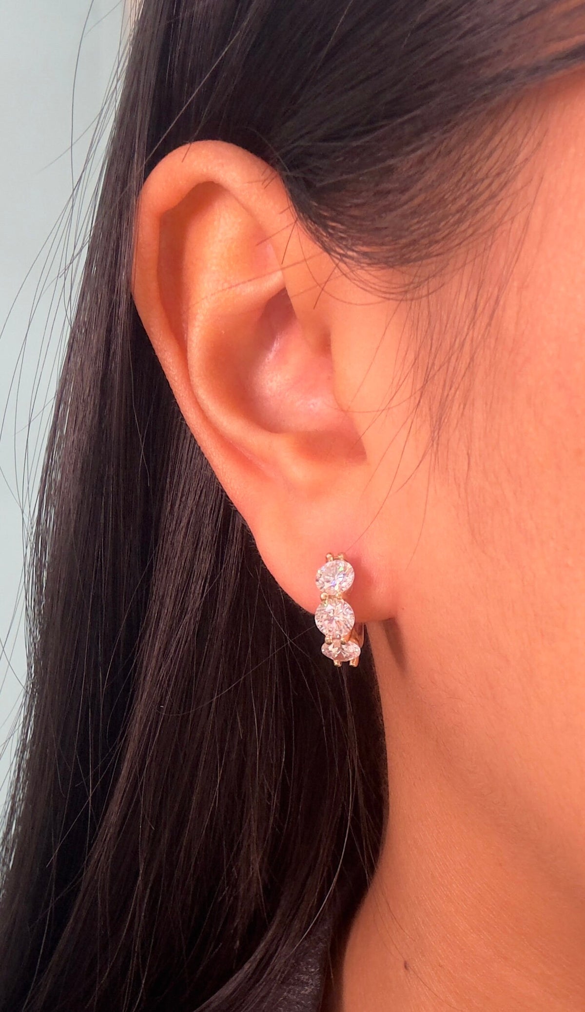 Diamond Earring Mini Hoops Huggies. 3.25 carats 14k Solid Yellow Gold Unique Classy Secure Lock Earrings. Gift Wedding Birthday Anniversary
