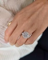 Round Cut 1ct 1.50ct 2.00ct 3.00ct Lab Grown Diamond Engagement Wedding Double Halo Ring in 14k 18k Platinum White Yellow Rose Gold.