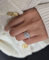 Cushion Cut 1ct 1.50ct 2.00ct 3.00ct Lab Grown Diamond Engagement Wedding Double Halo Ring in 14k 18k Platinum White Yellow Rose Gold.