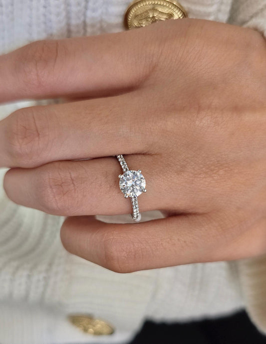 Round Cut 1ct 1.50ct 2.00ct 3.00ct Lab Grown Diamond Engagement Wedding Solitaire Ring in 14k 18k Platinum White Yellow Rose Gold.