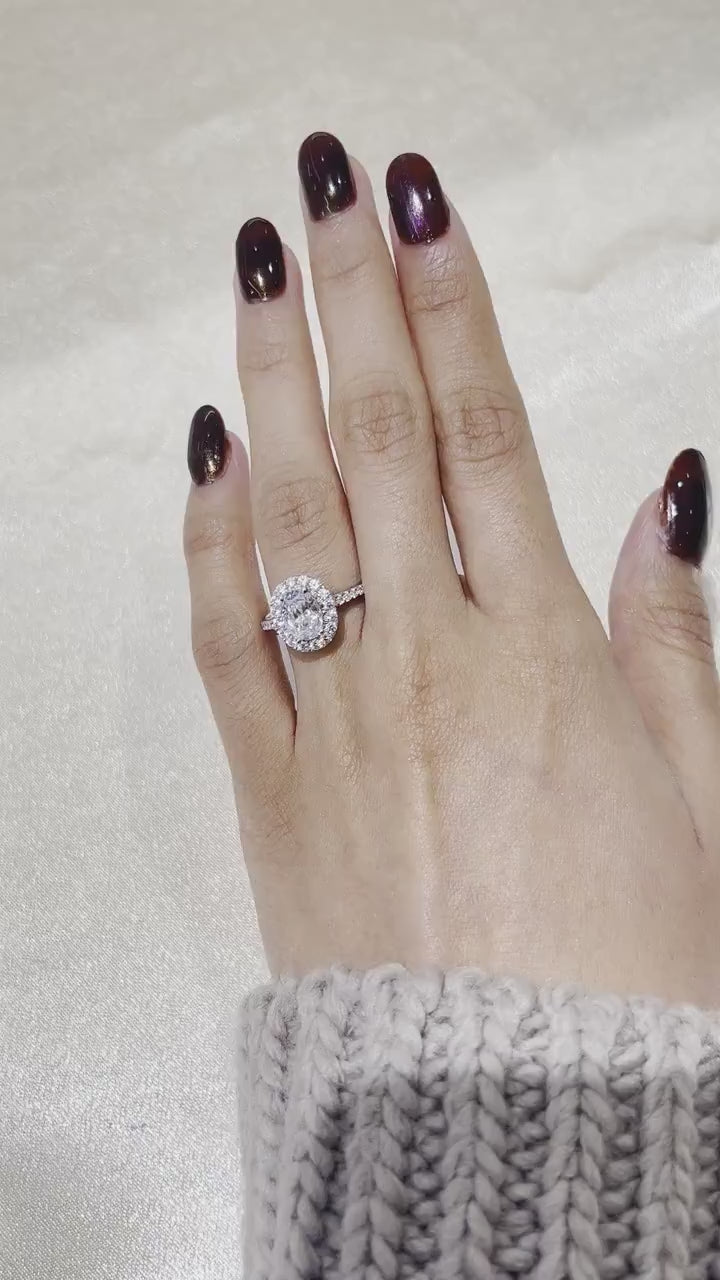 Oval Cut 1ct 1.50ct 2.00ct 3.00ct Lab Grown Diamond Engagement Wedding Halo Solitaire Ring in 14k 18k Platinum White Yellow Rose Gold.
