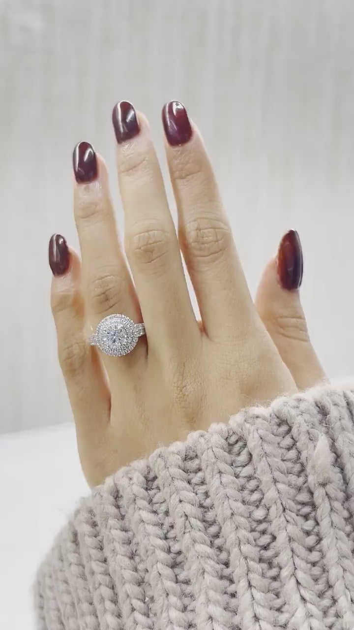 Engagement Ring Custom Made Double Halo with natural diamonds DEF/VS-SI and 1ct 1.5ct 2.00ct Lab Grown Diamond g vs clarity for center stone