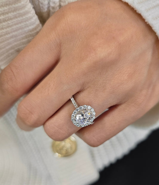 Oval Cut 1ct to 3.00ct Lab Grown Diamond Engagement Wedding Halo Solitaire Ring in 14k 18k Platinum White Yellow Rose Gold.