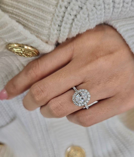 Oval Cut 1ct to 3.00ct Lab Grown Diamond Engagement Wedding Halo Solitaire Ring in 14k 18k Platinum White Yellow Rose Gold.