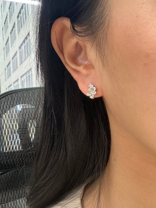 Natural Pear, Radiant Shape Diamond Earring Studs in 18K White Gold, 1.50 CTTW, VS Clarity. Unique and different style earrings.