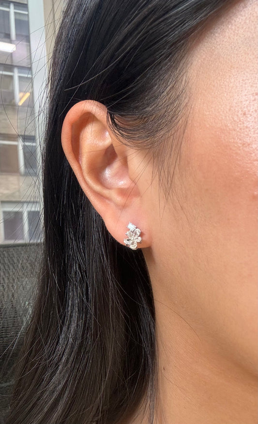 Natural Pear, Radiant Shape Diamond Earring Studs in 18K White Gold, 1.50 CTTW, VS Clarity. Unique and different style earrings.