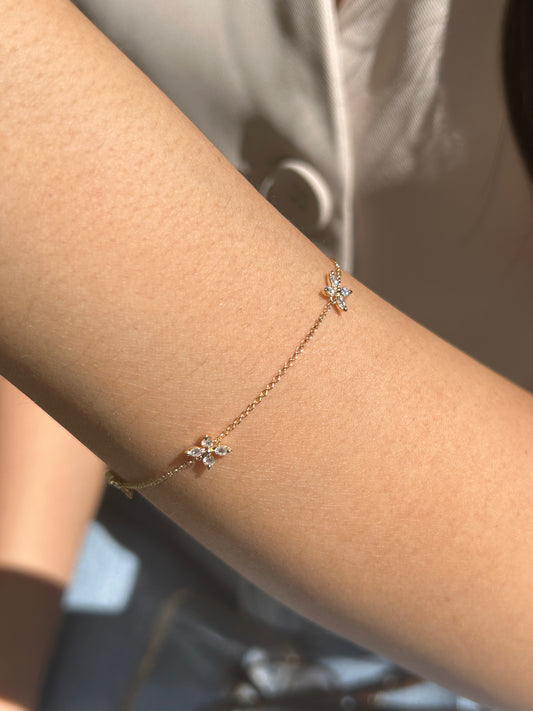 Natural Diamond Bracelet in 14K 18K White Yellow Gold Flower Dainty Bracelet