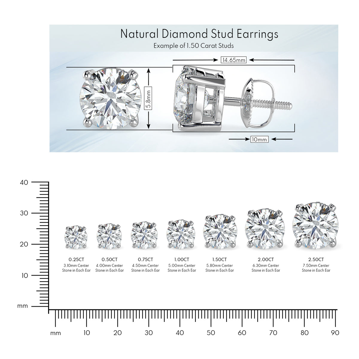 Natural Diamond Round 14K Solid Gold Stud Earrings | Fine Jewelry Gift