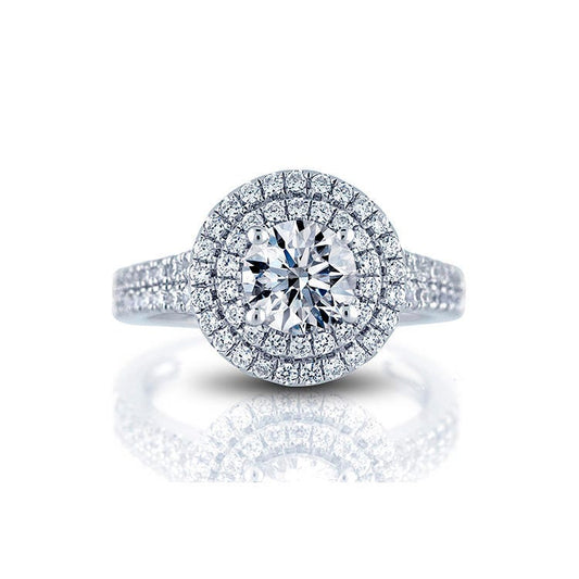 Engagement Ring Custom Made Double Halo with natural diamonds DEF/VS-SI and 1ct 1.5ct 2.00ct Lab Grown Diamond g vs clarity for center stone