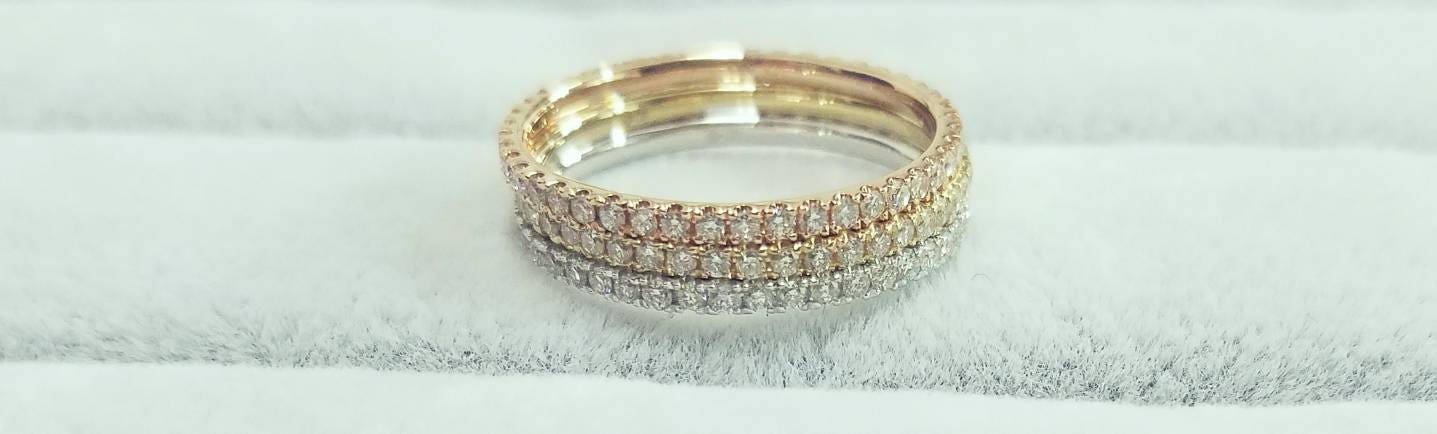 Natural Diamond Wedding Ring Eternity and Halfway Anniversary Promise Band 14k White Yellow Rose Solid Gold