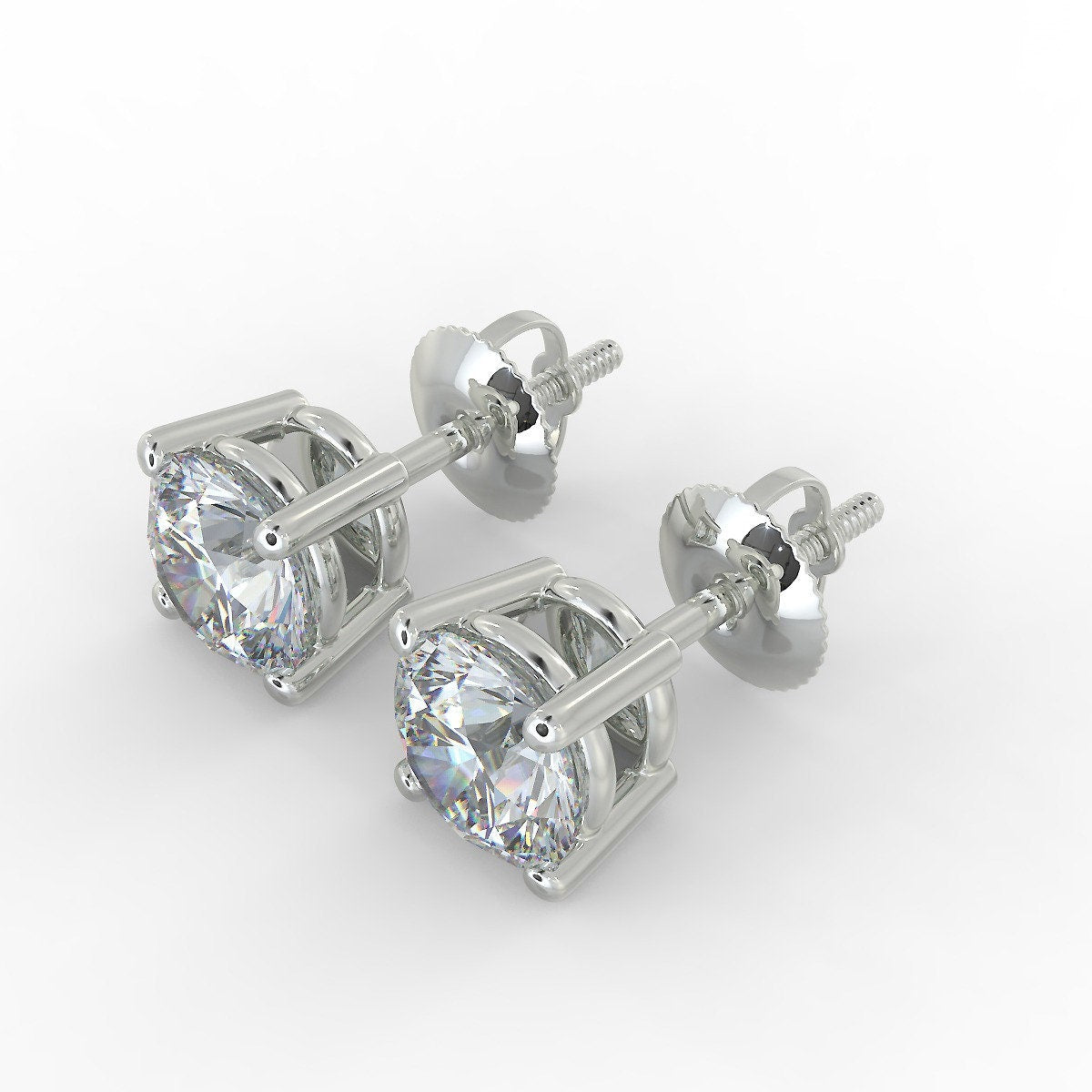 Natural Diamond Stud Earrings 14k White Yellow Gold with Screw backs. Martini and 4prong solitaire setting. Valentine's day Anniversary Gift