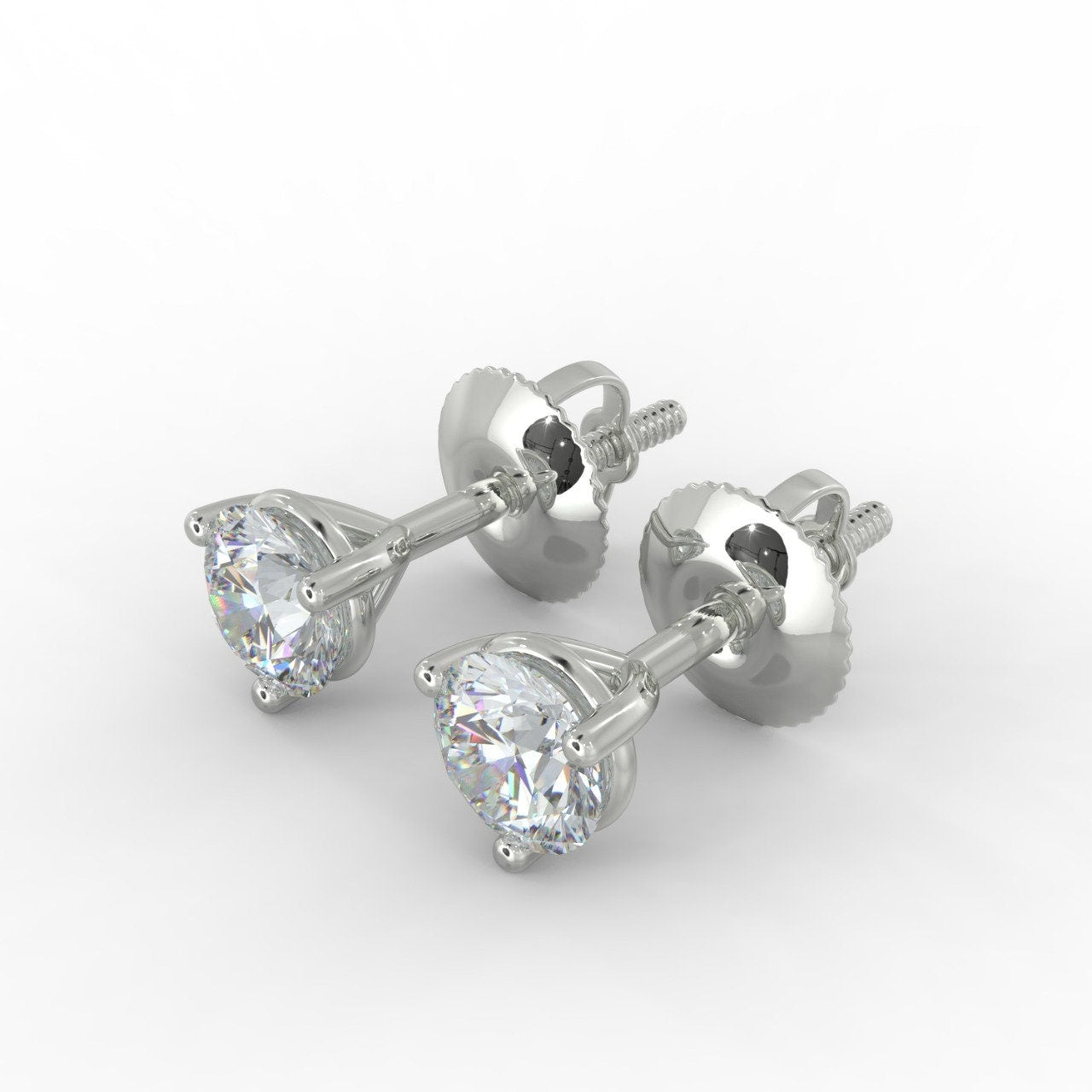 Natural Diamond Stud Earrings 14k White Yellow Gold with Screw backs. Martini and 4prong solitaire setting. Valentine's day Anniversary Gift