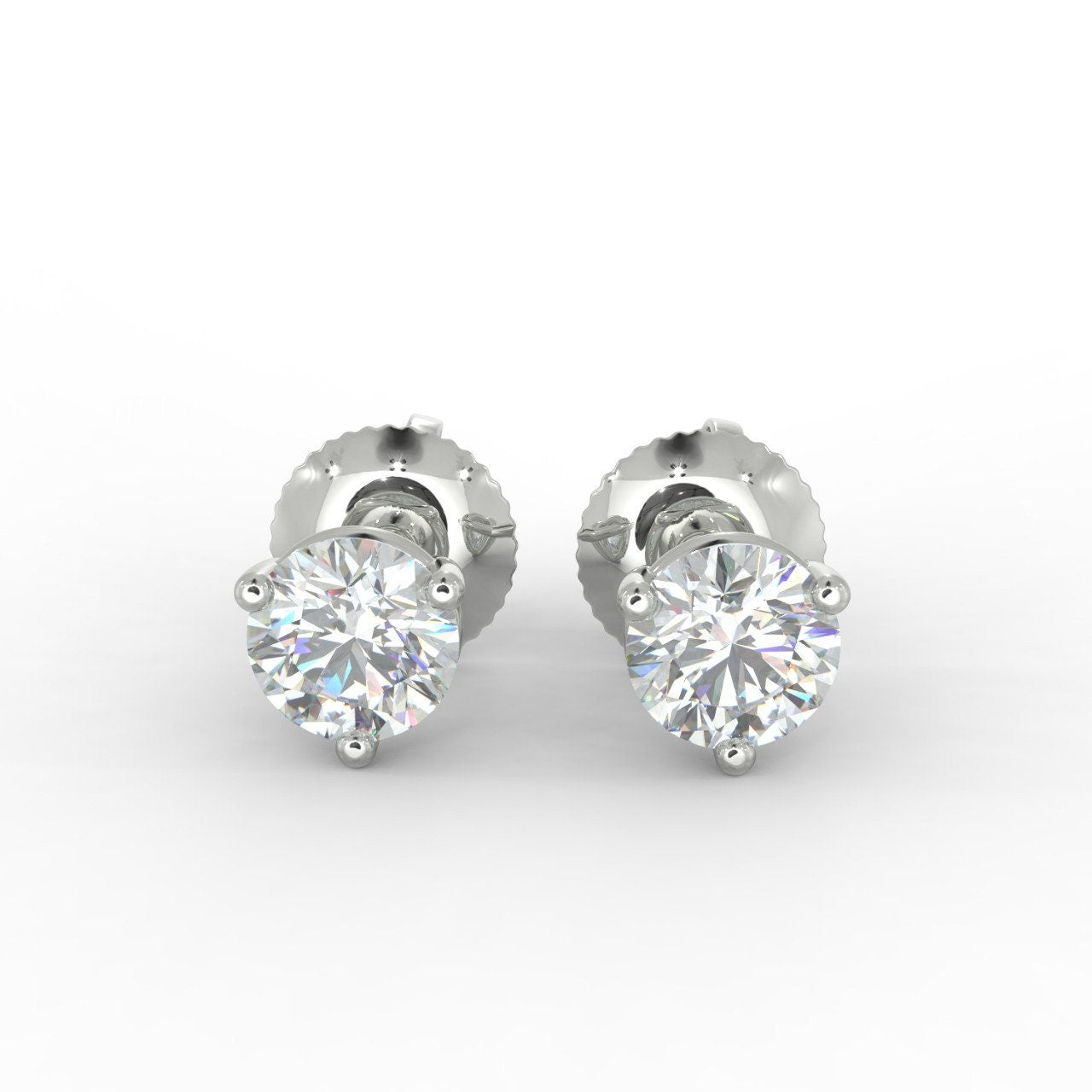 Natural Diamond Stud Earrings 14k White Yellow Gold with Screw backs. Martini and 4prong solitaire setting. Valentine's day Anniversary Gift