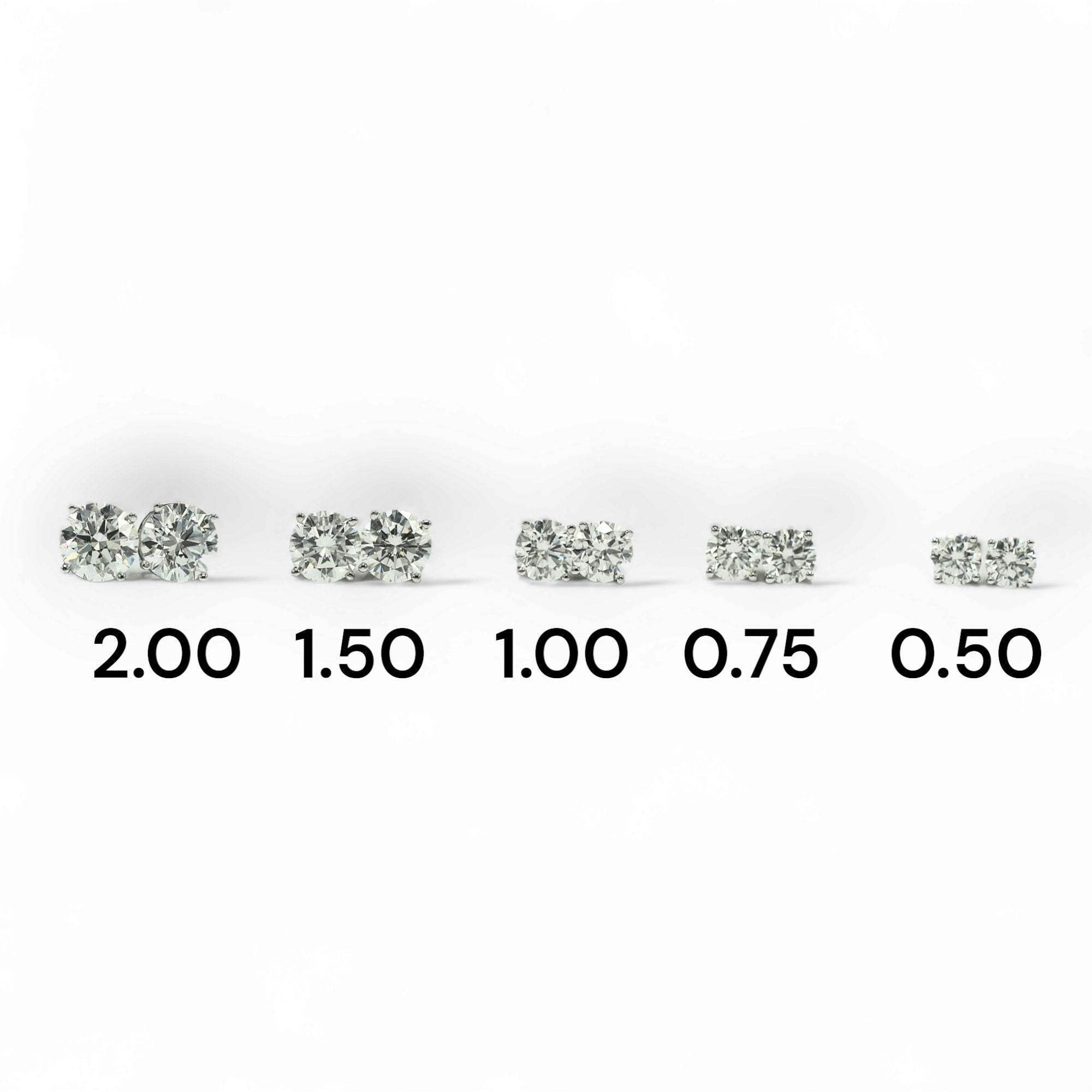 A photo showcasing the different diamond sizes for earrings and their total weight