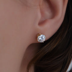 Diamond Earrings Studs Lab Grown 14k karat Yellow Gold Carat TW with Screw Back Martini VS quality. 2.00cttw. For Women Men Anniversary Valentine&#39;s day and Wedding gift. Certified Natural Solitaire Diamond Basket Prong.