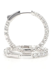 Hoops Earrings. Round Diamonds In and Out. 14k White Solid Gold 3 carats diamonds. Lab Grown F VS. Secure Click Lock. Ideal cut and shine.