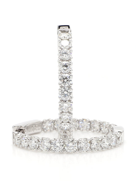 Round In and Out Diamond Hoops Earrings. 14k White Solid Gold 3 carats diamonds. Lab Grown F VS. Secure Click Lock. Ideal cut and shine.Gift