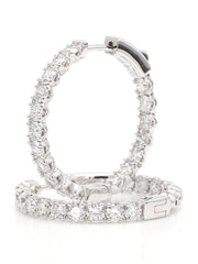 Hoops Earrings. Round Diamonds In and Out. 14k White Solid Gold 3 carats diamonds. Lab Grown F VS. Secure Click Lock. Ideal cut and shine.