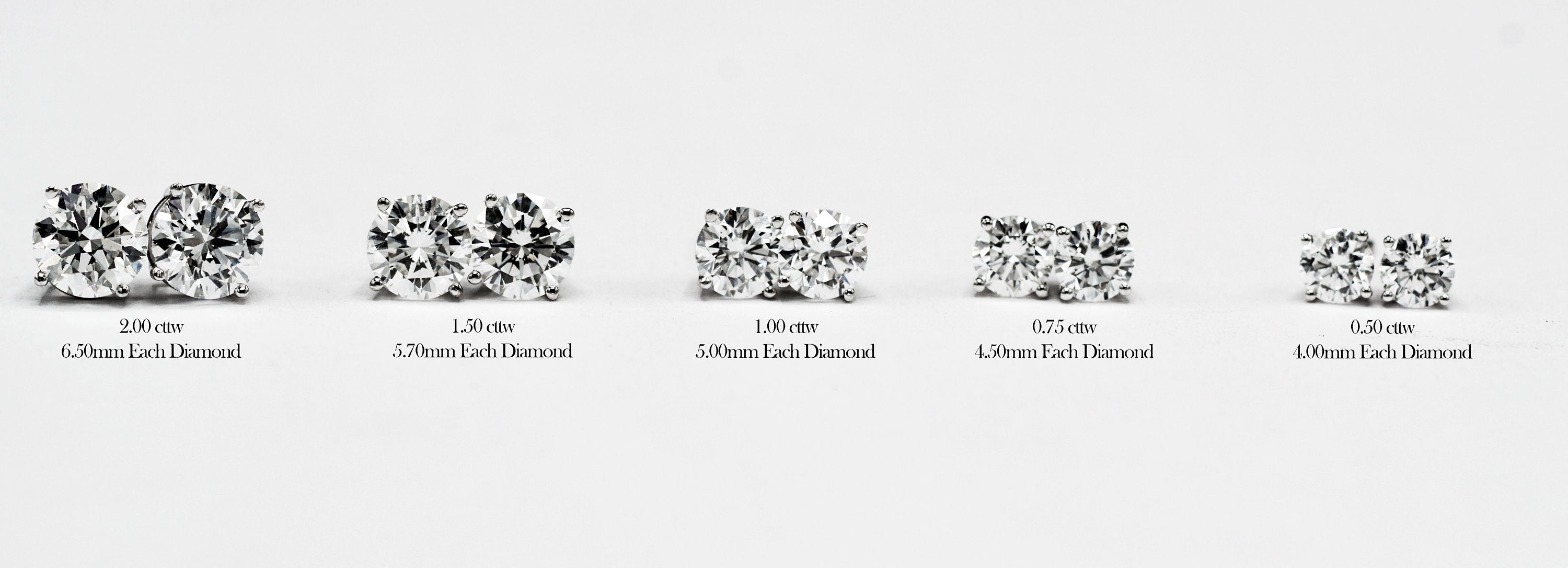 A photo showcasing the different diamond sizes for earrings and their total weight