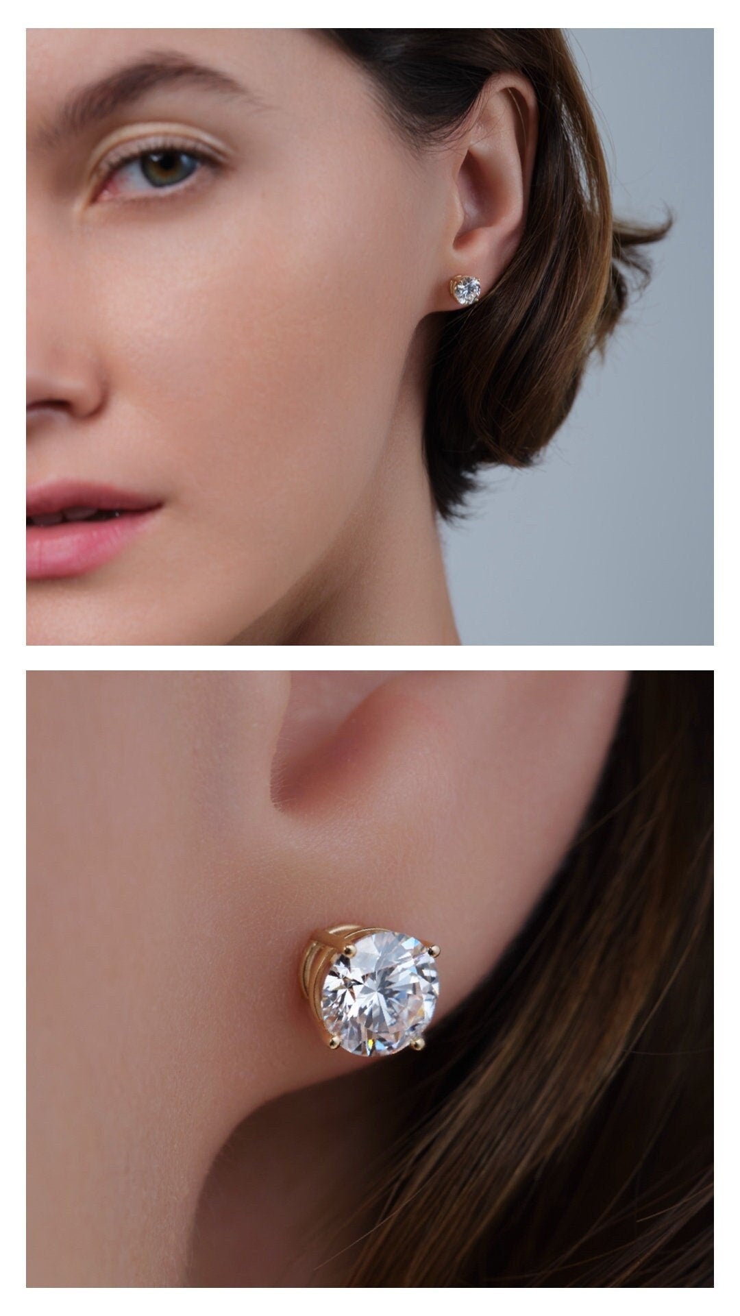 Diamond Earrings Studs Lab Grown 14k karat Yellow Gold Carat TW with Screw Back Martini VS quality. 2.00cttw. For Women Men Anniversary Valentine&#39;s day and Wedding gift. Certified Natural Solitaire Diamond Basket Prong.