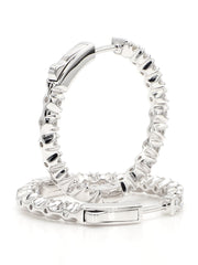 Hoops Earrings. Round Diamonds In and Out. 14k White Solid Gold 3 carats diamonds. Lab Grown F VS. Secure Click Lock. Ideal cut and shine.