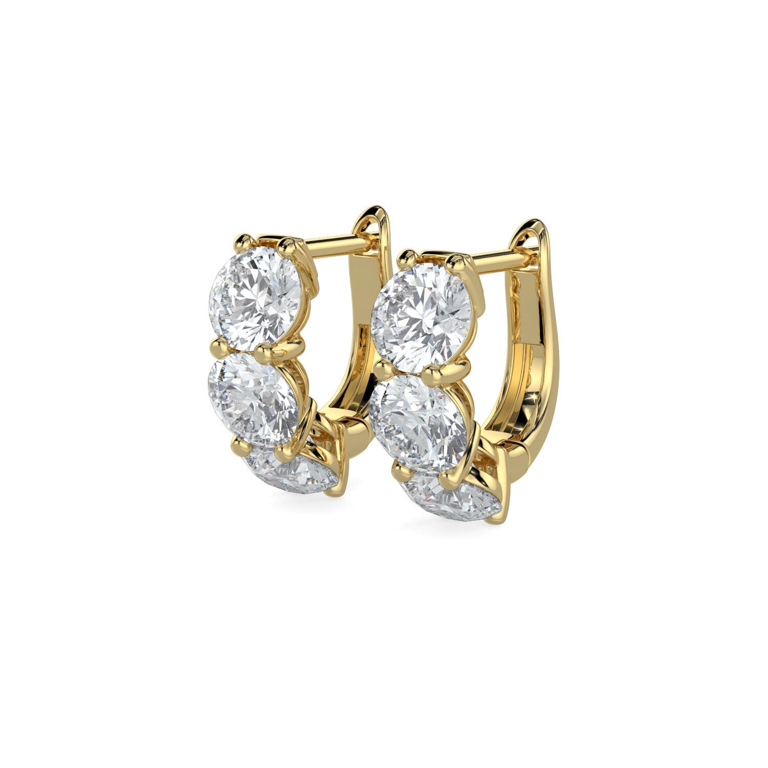 Diamond Hoops Earring Huggies. 14k Solid White Yellow Gold Unique Classy Secure Lock Earrings. F VS Lab Grown. Wedding Birthday Anniversary