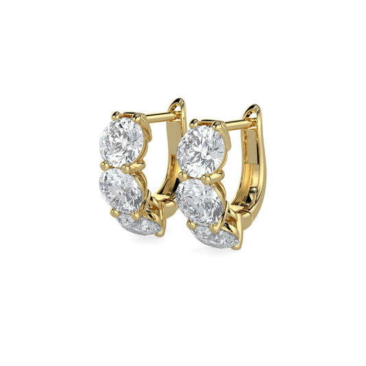 Diamond Earring Mini Hoops Huggies. 3.25 carats 14k Solid Yellow Gold Unique Classy Secure Lock Earrings. Gift Wedding Birthday Anniversary