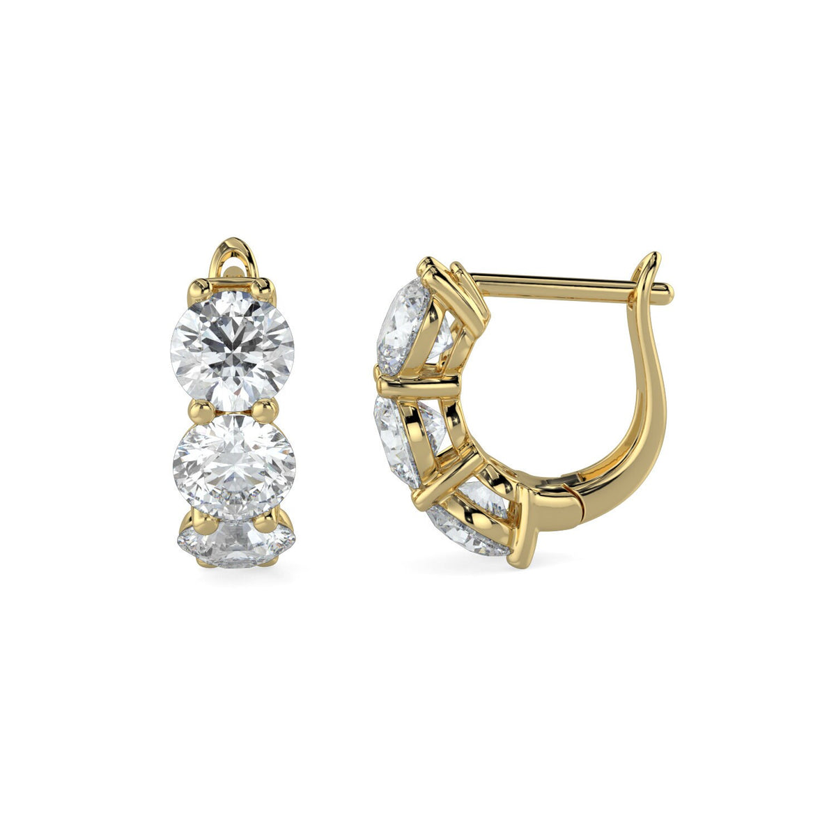 Diamond Earring Mini Hoops Huggies. 3.25 carats 14k Solid Yellow Gold Unique Classy Secure Lock Earrings. Gift Wedding Birthday Anniversary