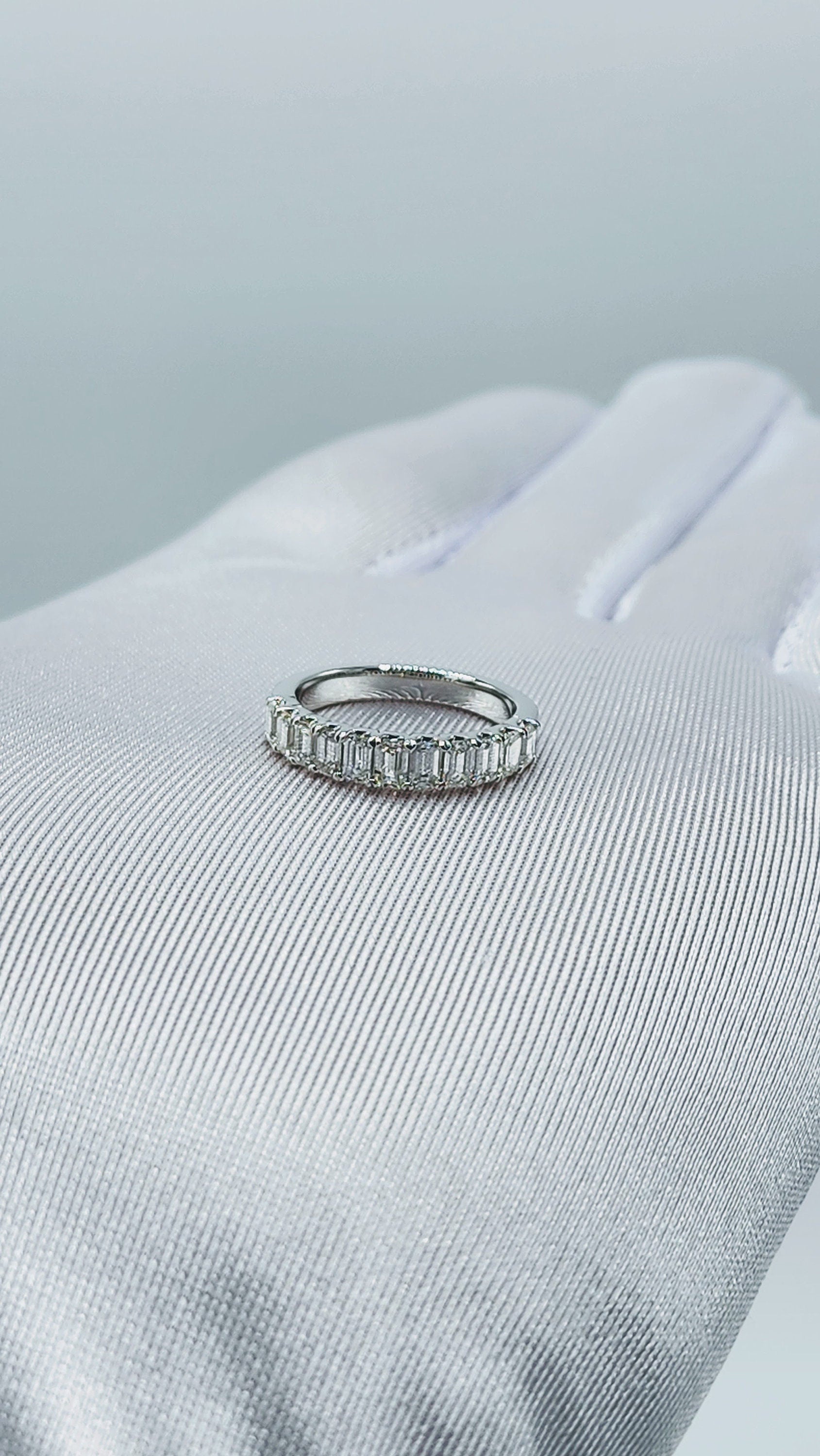 Emerald Cut Diamond Wedding Band 14K 18k White Yellow Rose Solid Platinum Halfway Ring. Stackable F VS Promise Anniversary Ring 1.5 carat