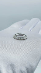 Emerald Cut Natural Diamond Wedding Band 14K Solid White Gold Halfway Ring. Stackable F Color VS Clarity. 11 Stone Promise Anniversary Ring
