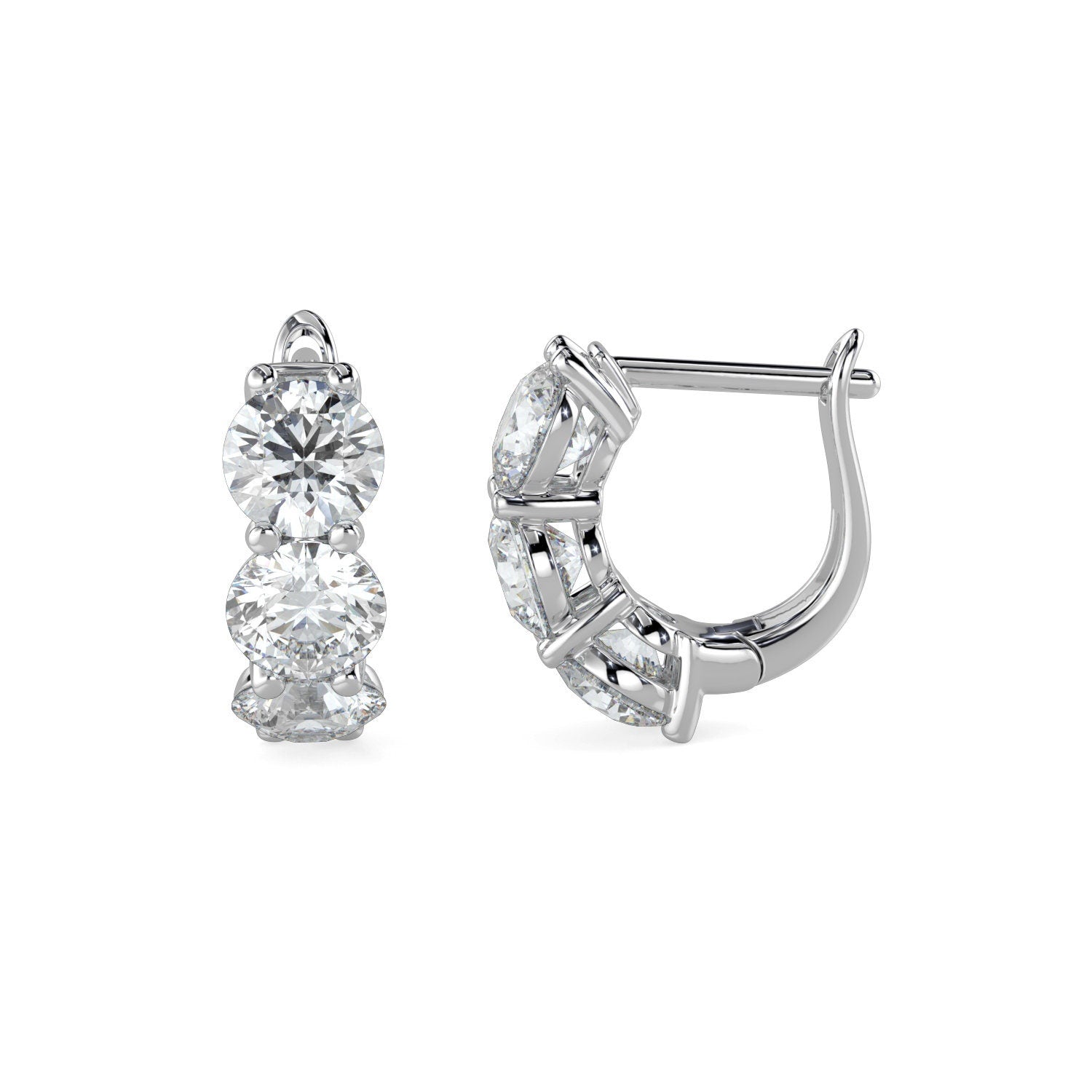 Diamond Hoops Earring Huggies. 14k Solid White Yellow Gold Unique Classy Secure Lock Earrings. F VS Lab Grown. Wedding Birthday Anniversary