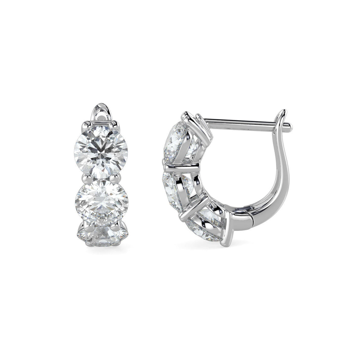 Diamond Hoops Earring Huggies. 14k Solid White Yellow Gold Unique Classy Secure Lock Earrings. F VS Lab Grown. Wedding Birthday Anniversary