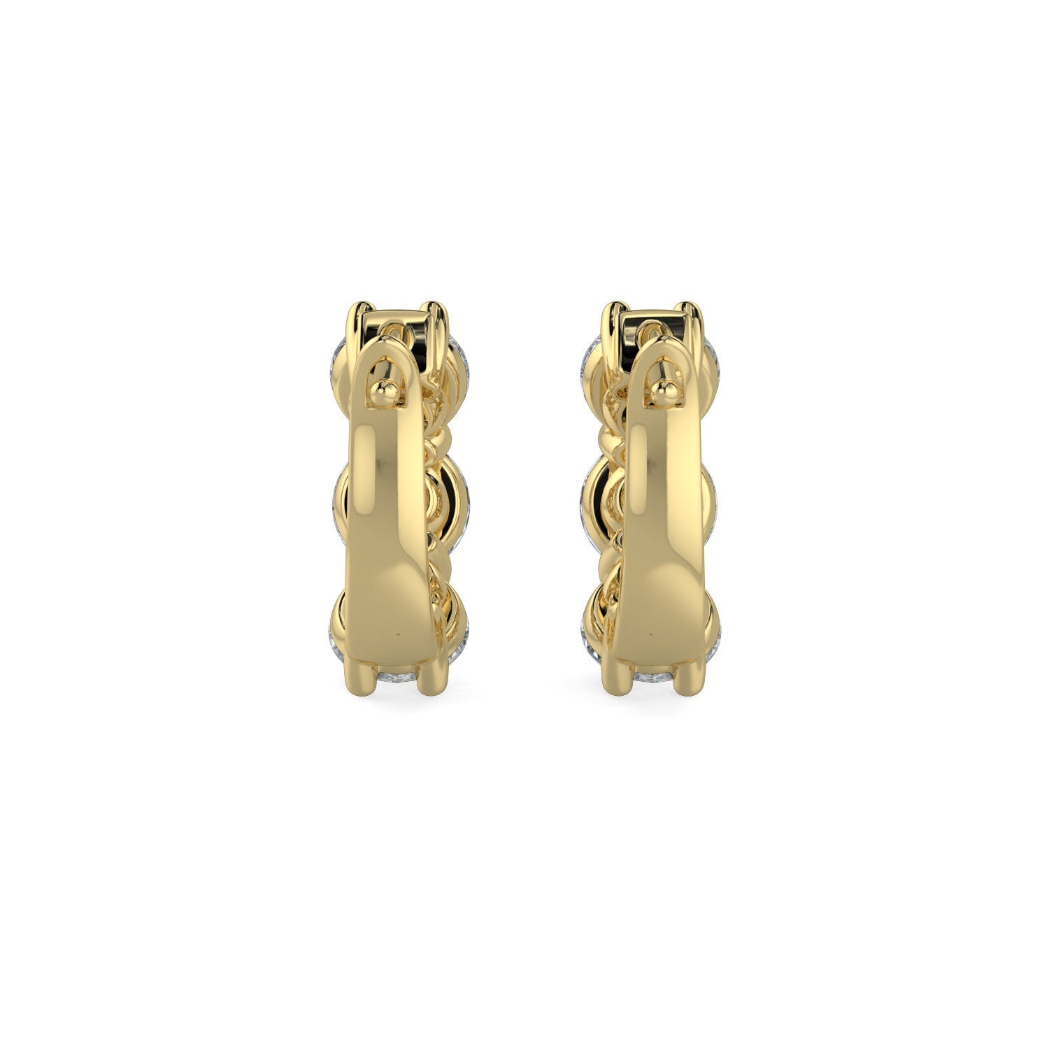 Diamond Hoops Earring Huggies. 14k Solid White Yellow Gold Unique Classy Secure Lock Earrings. F VS Lab Grown. Wedding Birthday Anniversary