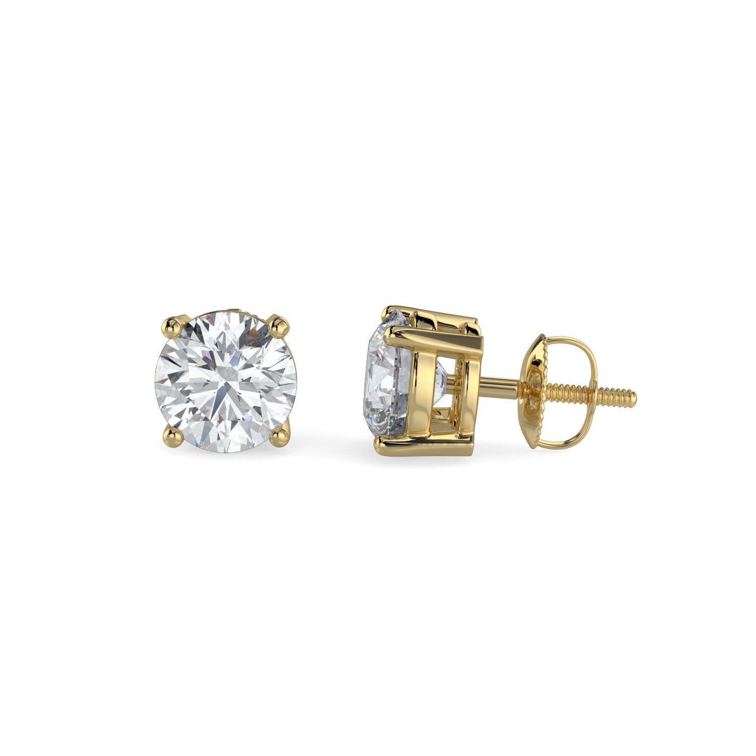 Natural Diamond Stud Earrings 14k White Yellow Gold with Screw backs. Martini and 4prong solitaire setting. Valentine's day Anniversary Gift