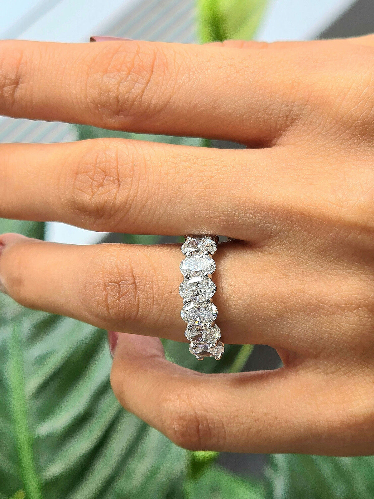 Oval Cut Diamond Wedding Halfway or Eternity Band. 3 Carats 14k White.