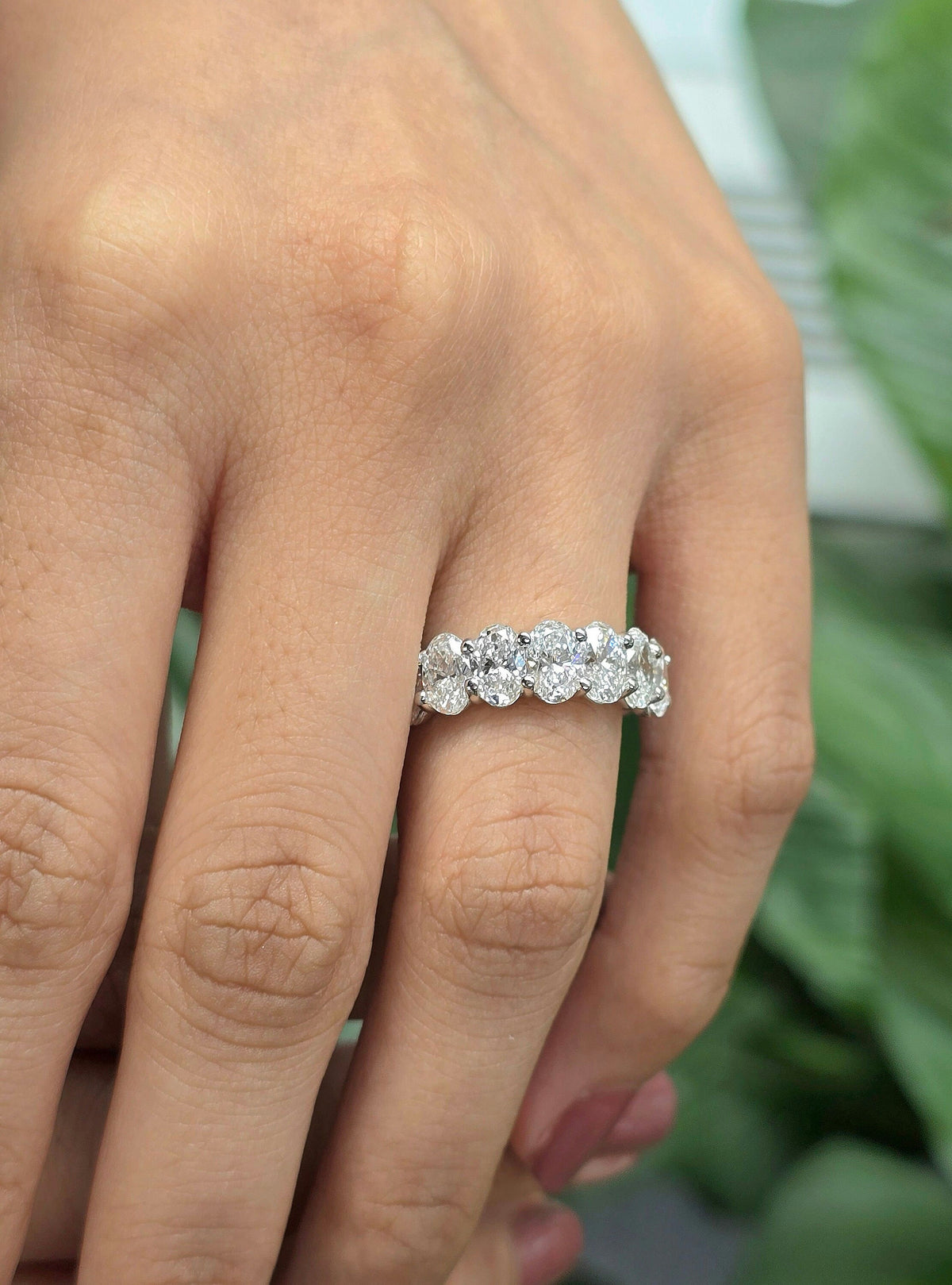 Oval Cut Diamond Wedding Halfway or Eternity Band. 3 Carats 14k White.