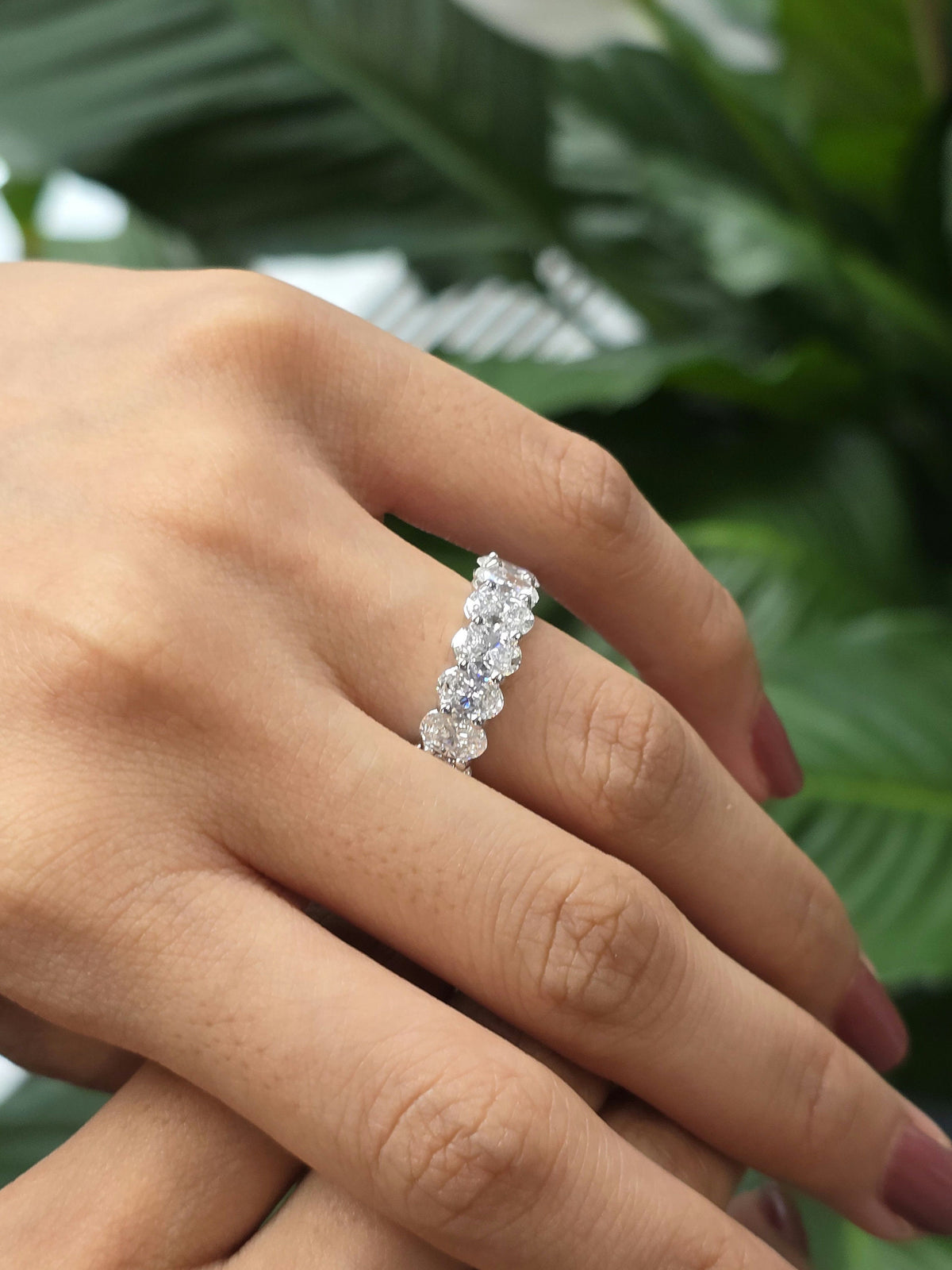 Oval Cut Diamond Wedding Halfway or Eternity Band. 3 Carats 14k White.